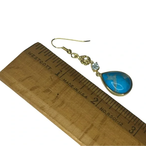 Beria Collection 18k Gold Over Bronze Turquoise Stone Dangling Crystal Earrings - Picture 6 of 6